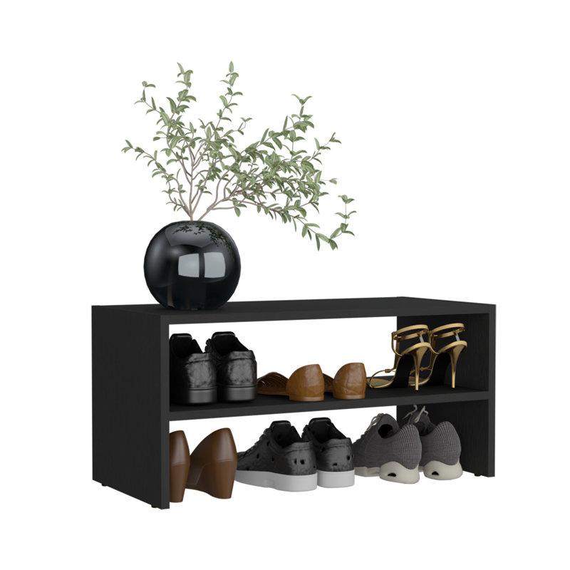 23" Wide 2-Tier Shelf Stackable Shoe Rack, Black