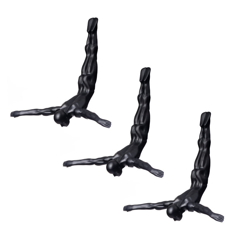 Décoration murale homme plongeur, Noir mat, H 22 po x l 22 po x P 5 po