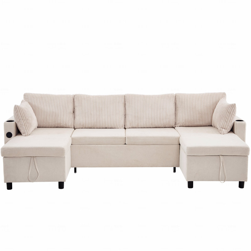 Sleeper, 111.8" Basic Sectional Sofa Sofa Pull-Out Sofa Bed Versatile Sofa  With Large Storage Space, Two Usb Ports And Two Cup Holders