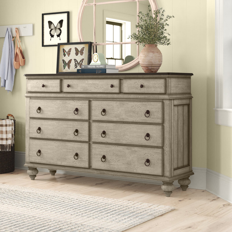 Secor 67" W 9-DrawerSolid Wood Double Dresser with Metal Handles 
