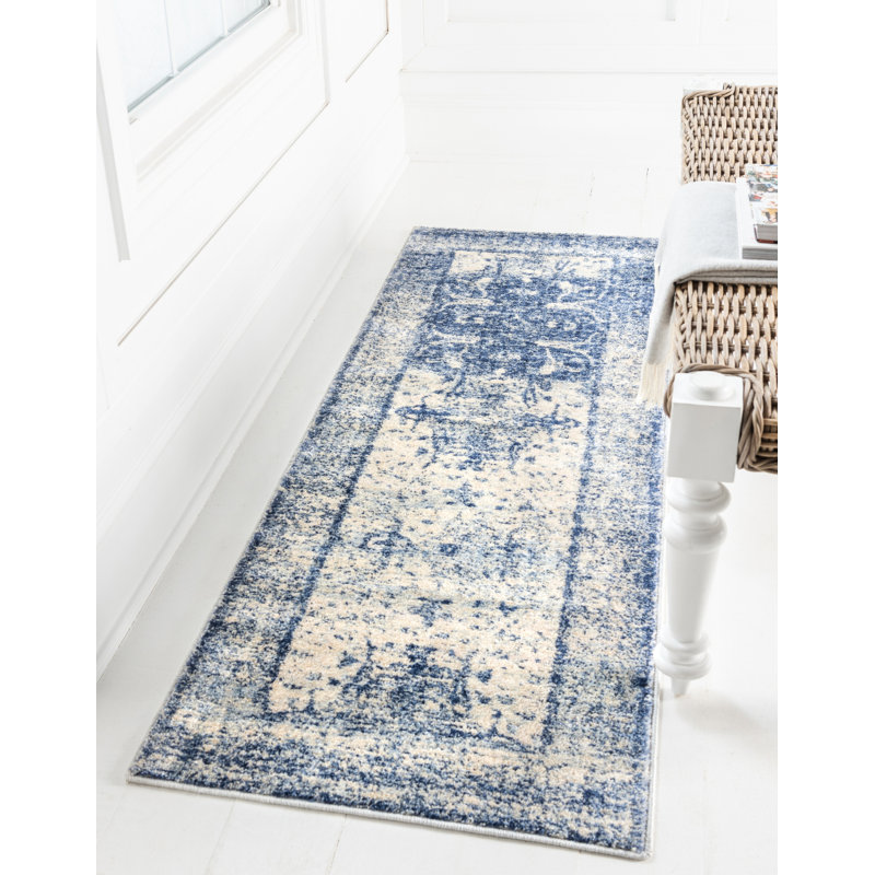 Tapis oriental bleu marine Polli, Tapis de couloir 2 pi 2 po x 6 pi 1 po