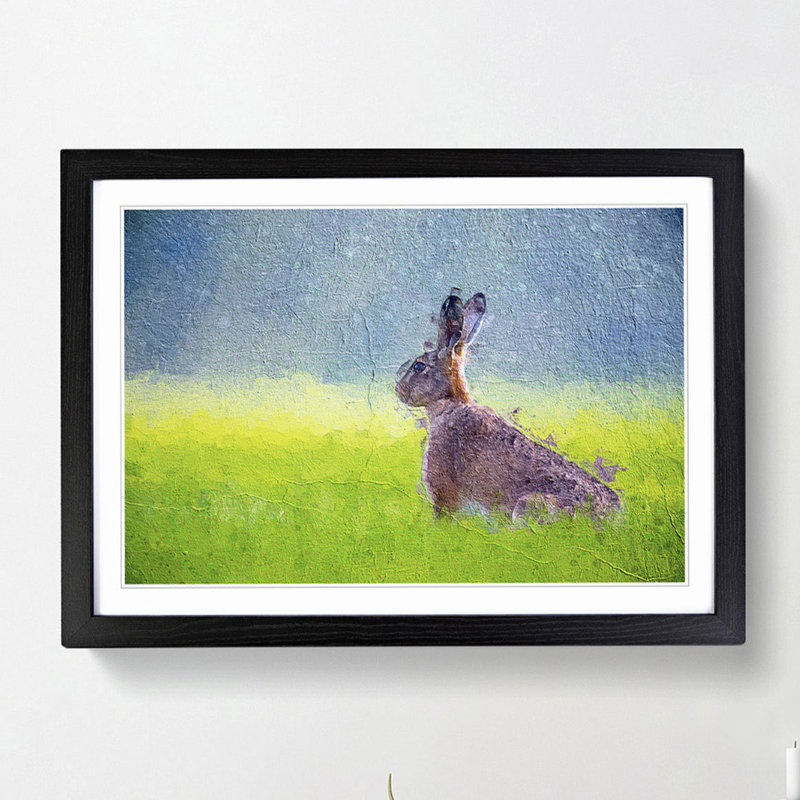 Lone Hare - Picture Frame Painting Print, Black Framed, 48cm H x 65cm W x 2cm D
