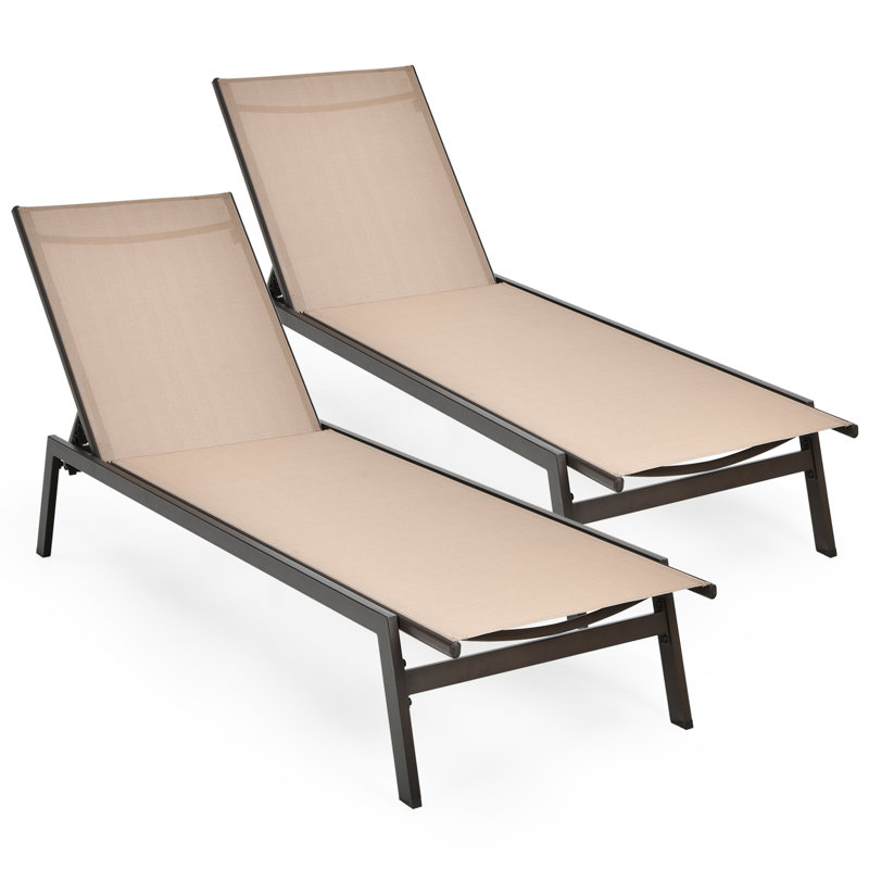 Chaise longue de patio 2 pièces Patiojoy avec dossier réglable à 6 positions et tissu respirant, Beige