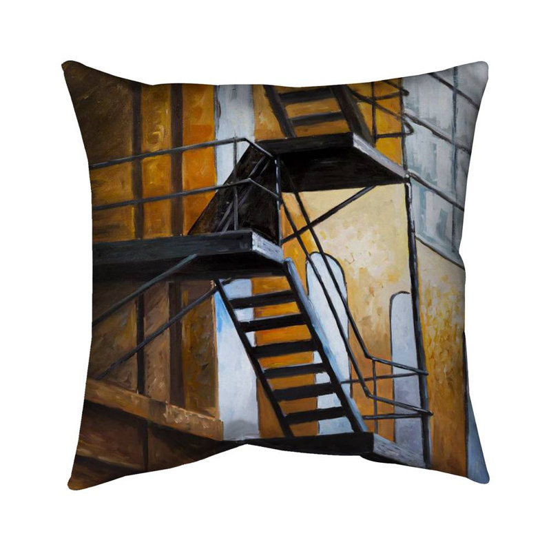 Apartment building escape in nyc - 18"x18" Throw pillow cover - Poly twill - Print on demand