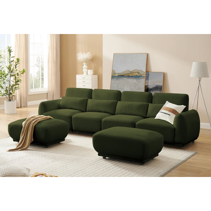 Modular Sectional Sofa,  Comfy Cloud Couch Convertible U Shaped Sofa Couch With 2 Ottoman, Green Wool