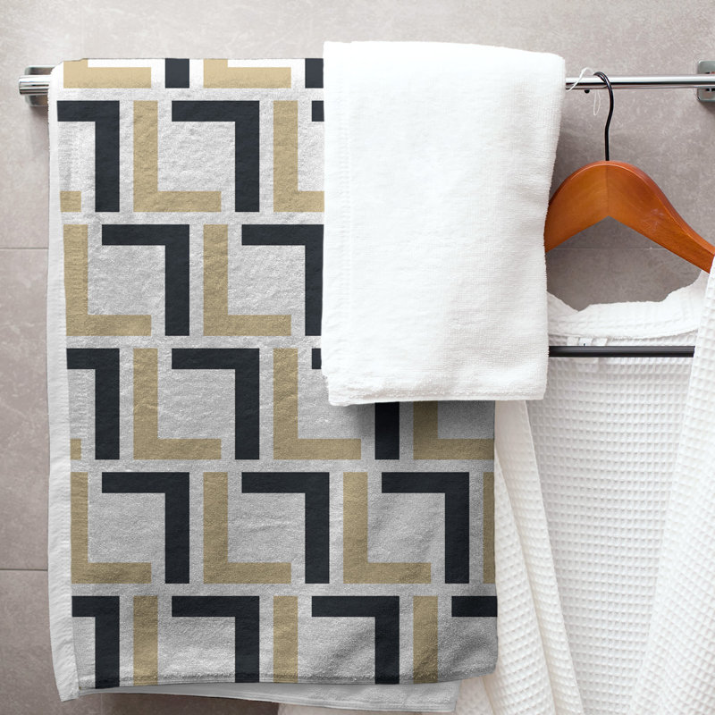 Bath Towel, White/Old Gold/Black