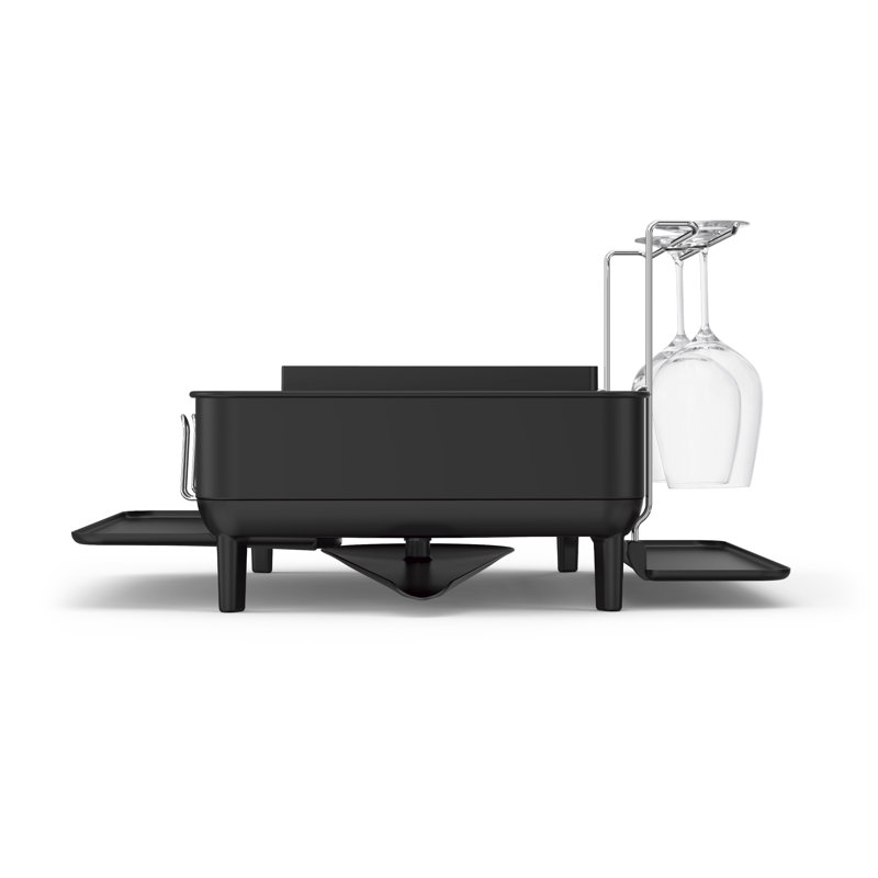 simplehuman Kitchen Dish Drying Rack with Swivel Spout, Fingerprint-Proof Stainless Steel Frame, Black