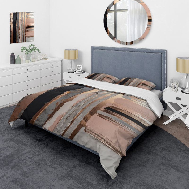 Ensemble de housse de couette en microfibre / polyester Rosegold and Pink Forms In Contemporary I