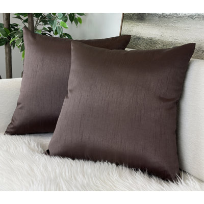 Housse de coussin carré en soie synthétique Aiking Home, fermeture à glissière, brun (ensemble de 2) 20 po x 20 po