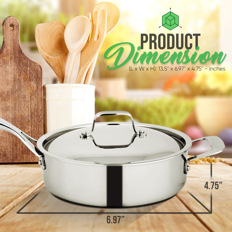 NutriChef 3.4 qt. Non-Stick Stainless Steel Saute Pan with Lid