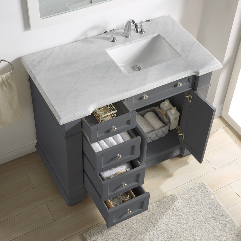 Meuble-lavabo simple 42 po avec plateau en marbre Rea de Rea, gris