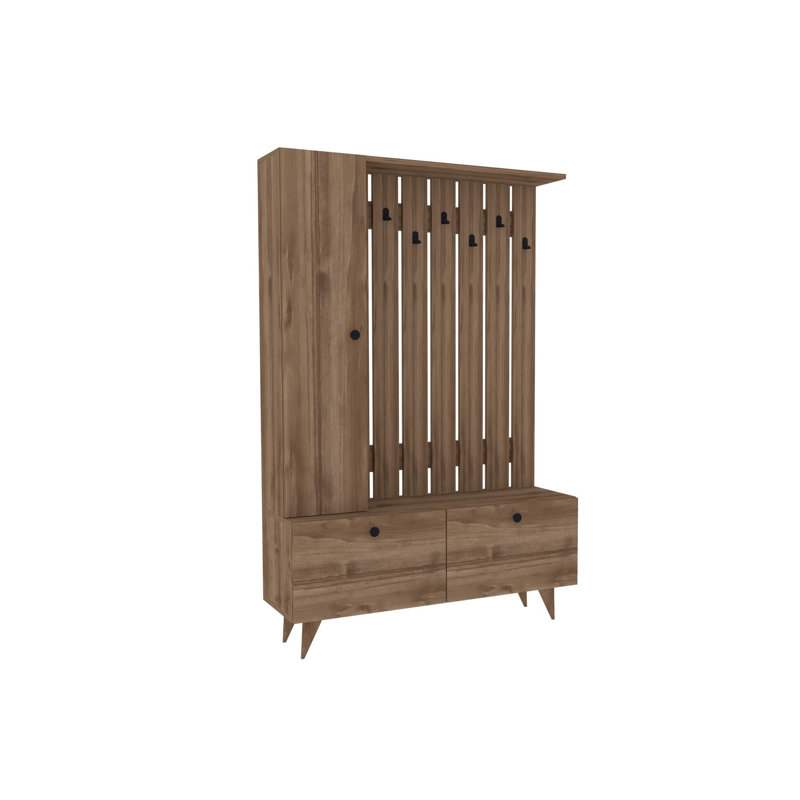 Walnut Hall Stand with 100% Melamine Coated Particle Board, 44.1 x 67.0 x 13.8 inches | Modern & Stylish Design, Durable & Functional, Perfect for Entryways & Hallways | Elegant Solid Color Brown Finish