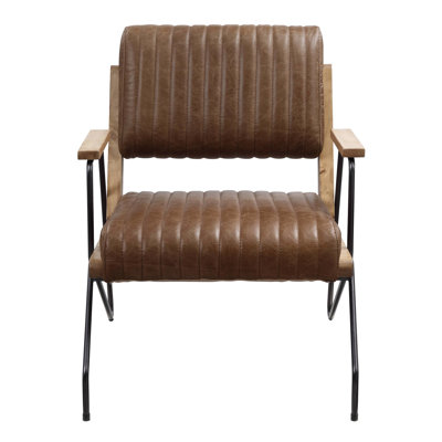 Fauteuil d'appoint en fer mat avec structure en métal - siège en mousse complète pour une expérience d'assise confortable, coussins serrés, support ferme, cuir véritable, 30 po x 25 po x 30 po, dimensions du produit