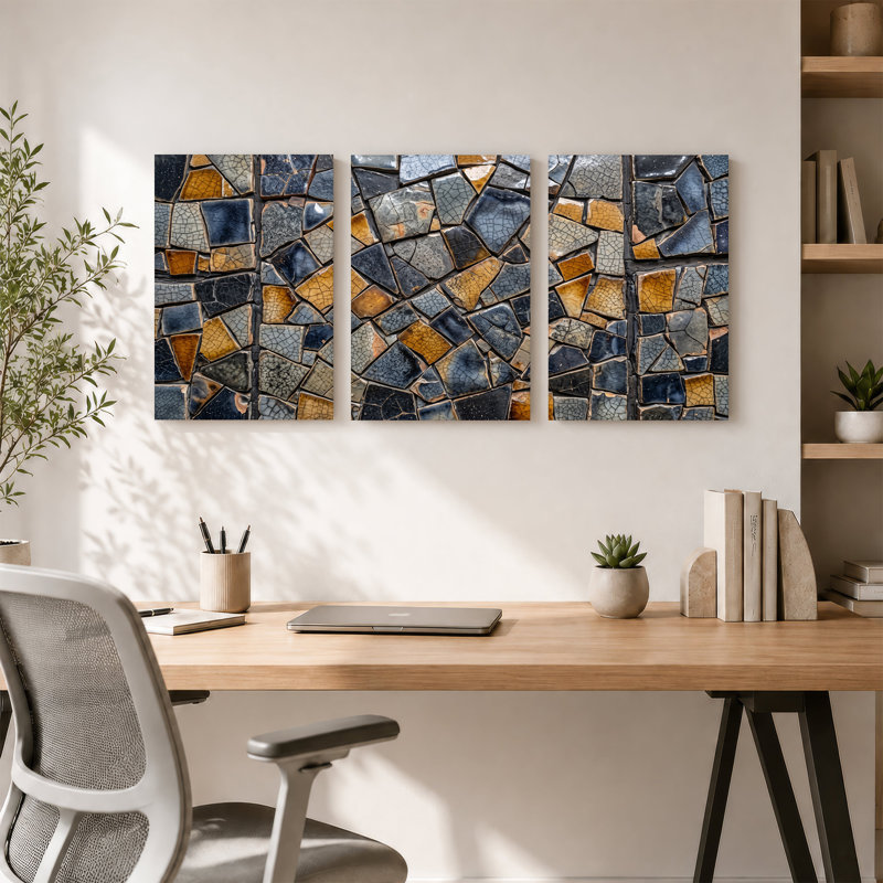 «Blue and Ochre», H 18 po x l 12 po x 3 pièces