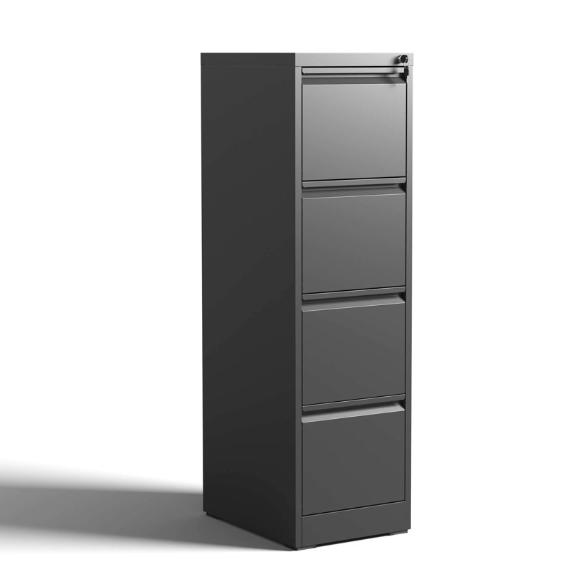 4 Drawer Vertical File Cabinet For Office/Home, Steel Framework, , Full Extension, Tilt, Black Modern Holder Office/Home Use, Build, Extension Drawers, Tilt Feature, Office Storage