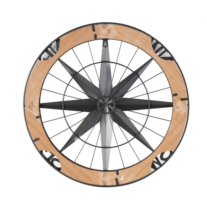 Metal Compass Sign Home Wall Decor with Wood Frame