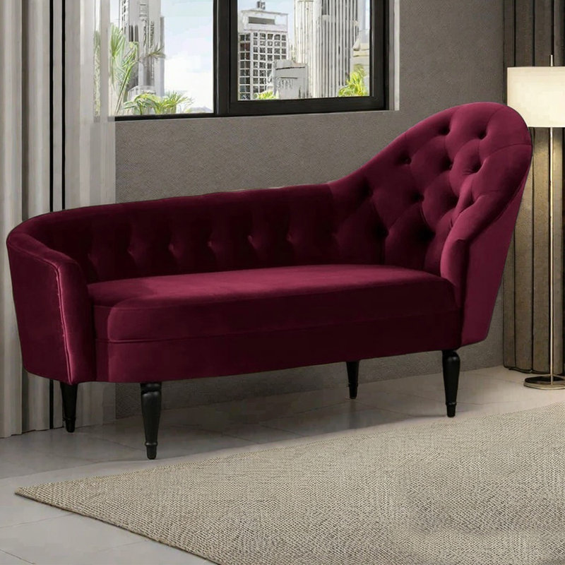 Fauteuil confortable en velours éponge à ressorts, Orienté à droite, Rouge vin