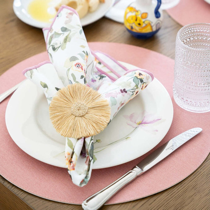 Chic Denim 100% Phthalate-free Vinyl Round Placemats, Pink/White