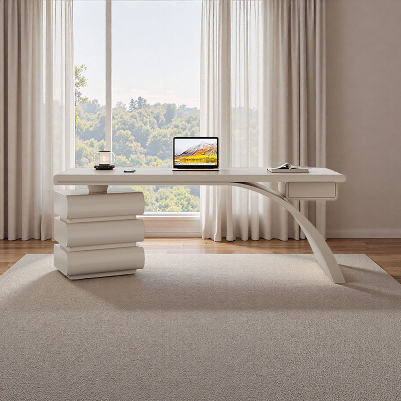 Bureau moderne crème avec travail spacieux, H 29,5 po x l 63 po x P 27,6 po
