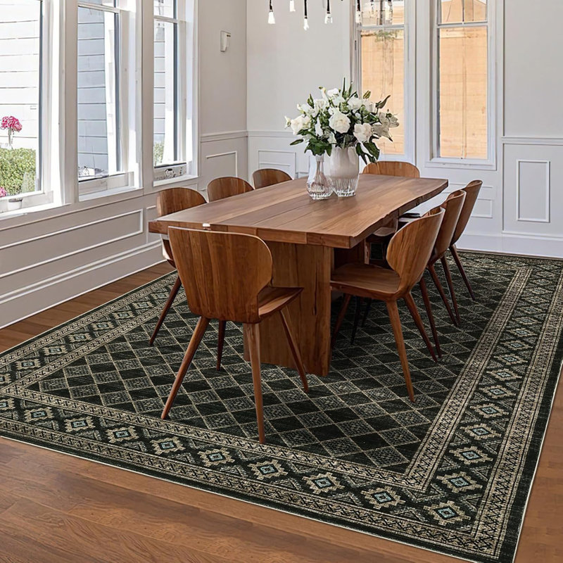 Tapis lavable 8 x 10 x 8 po, grand tapis à bordure moderne antidérapant et résistant aux taches pour la cuisine, la chambre à coucher, le bureau, beige