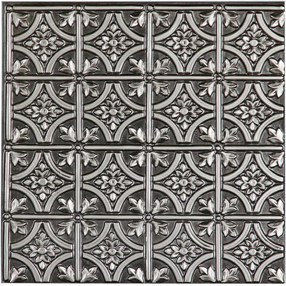 Valencia 23.75'' L x 23.75'' W Vinyl Glue Up Ceiling Tile In Antique Silver (Set of 10) uDecor