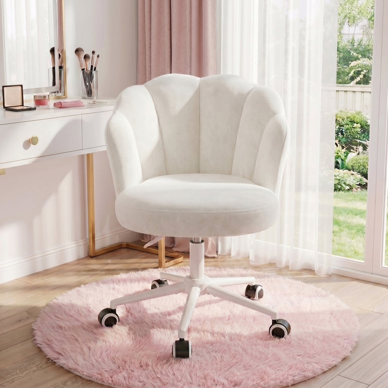 Petal Swivel Task Chair with Tufted Back – Adjustable Height Make-Up Chair for Vanity & Office, beige