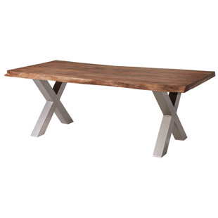 Solid Wood Top Metal Base Dining Table