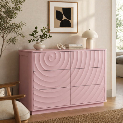 Grande commode moderne à 6 tiroirs en bois avec design sans poignée et ondulation pour placard, chambre de bébé, salon, appartement