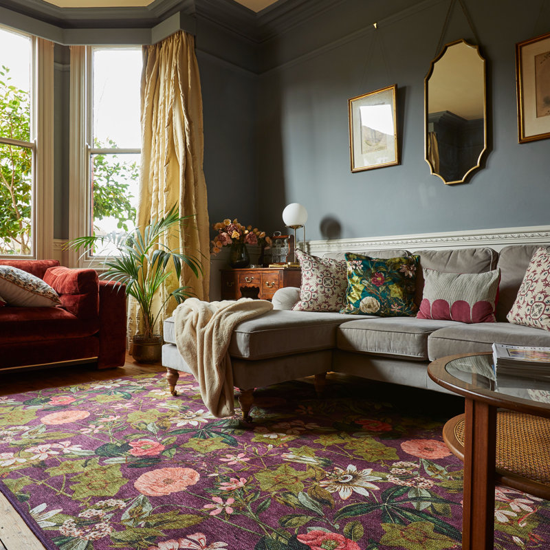 Clarke & Clarke Floral Digitally Printed 76cm X 150cm Area Rug, Wine Red, Rectangle 120 x 170 cm