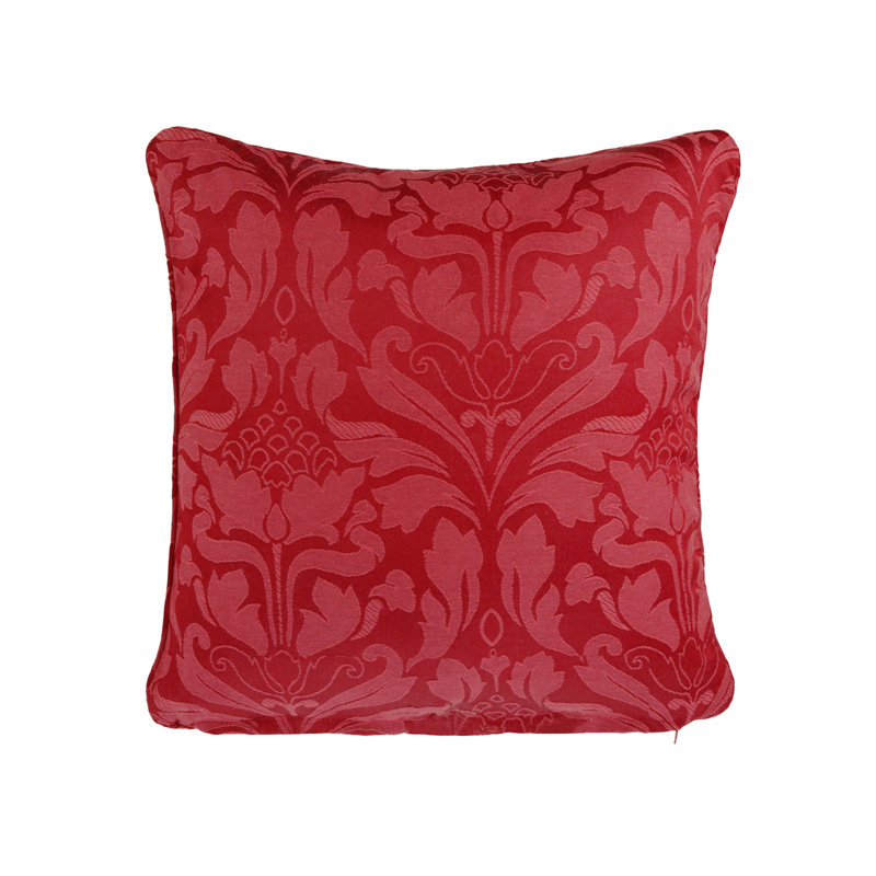 Damask Square Throw Cushion With Filling, Burgundy