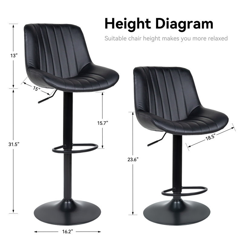 Height Adjustable Swivel Bar Stool, Black, Black