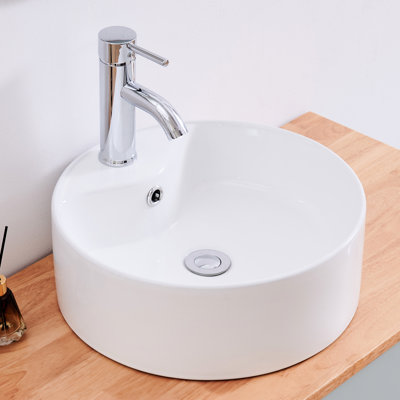 Meuble-lavabo en bois massif 32 po, tiroir double + porte simple, lavabo rond en céramique, miroir bleu, atmosphère fraîche, largeur de 40 po, poids 20