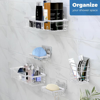  Ensemble de 5 boîtes de douche - Organisateur de douche et tablettes pour un rangement de douche efficace, Support de salle de bain mural pour douche, Organisateur de douche mural