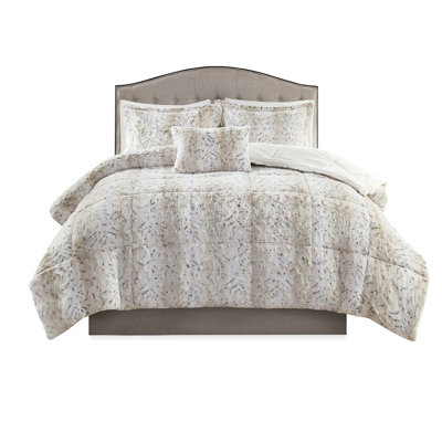 Faux Fur Comforter Full/Queen - 4Pc With Comforter, 2 Shams, And Decorative Pillow, Luxury Stylish Warm Filling