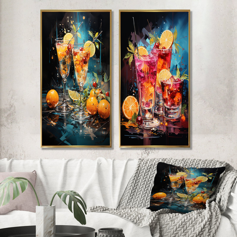 Artful Mixology Cocktail Melody - Cocktail, ensemble de 2 reproductions d'art sur toile, Encadrement doré, H 40 po x l 41 po