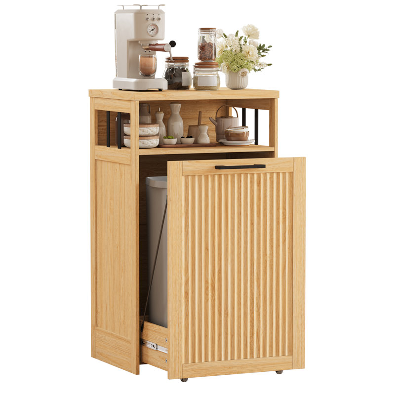 13-Gal Pull-Out Trash Cabinet with Fluted Front, Natural Oak