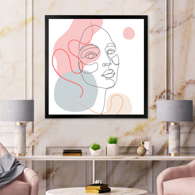 One Line Dessin of Young Woman in Pastel Tones - Photographie sur toile encadrée