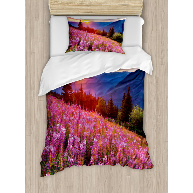 Rustic Polyester Duvet Cover, Spring Mountains Floral, Twin Duvet Cover + 1 Sham