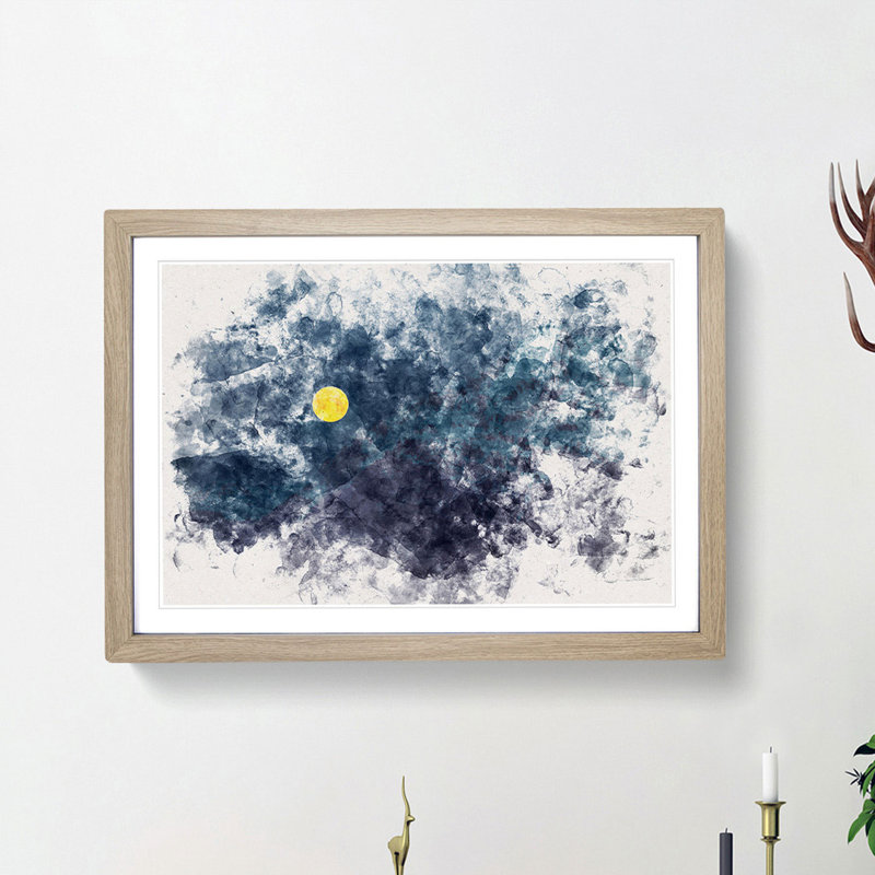 Yellow Moonthe Mountain - Framed Print, 24cm H x 33cm W x 2cm D, Oak Framed