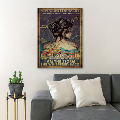 «April Girl With Dragonflies - It's Whispered To Her You Cannot résister à la tempête», reproduction d'art graphique sur toile tendue
