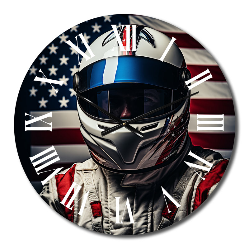 Patriotic Speedway Car Oversized Aluminum Wall Clock