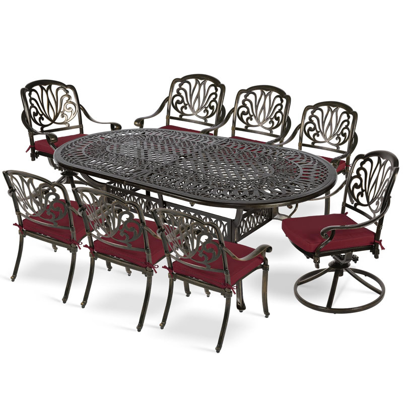 8 - Person Patio Dining Set with Oval Table , Cushions Included, Red