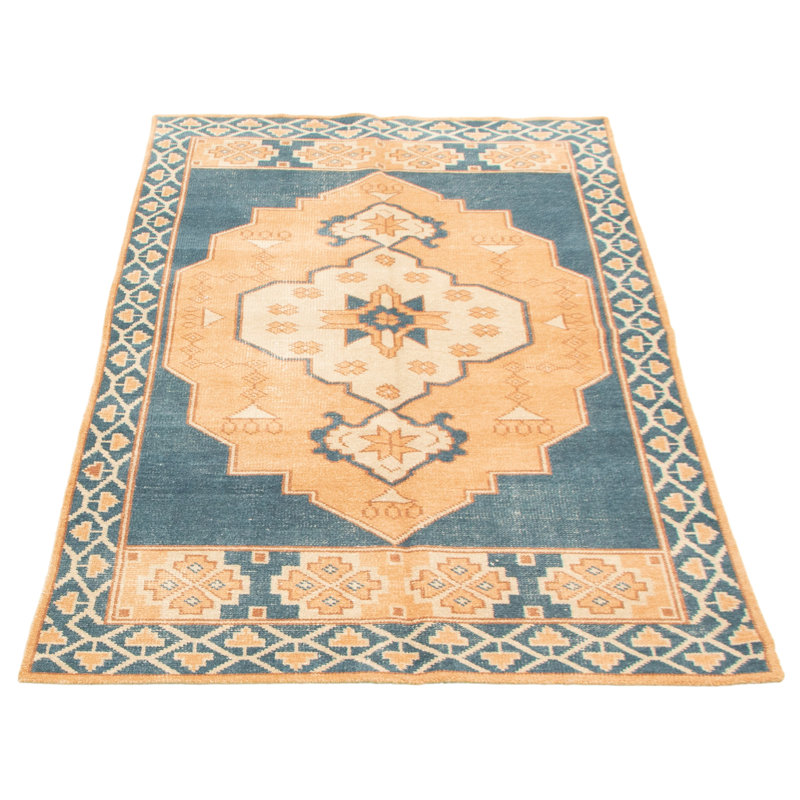 Tapis décoratif en laine de conception unique 5 pi 4 po x 8 pi 6 po Deshka noué à la main New Age