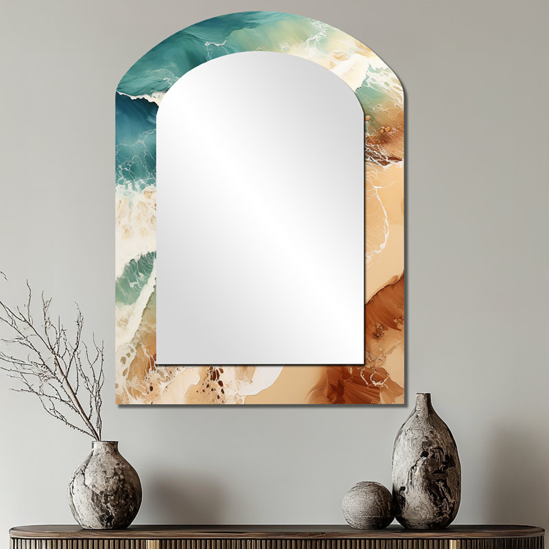 Vue aérienne de Beachside - miroir mural Beach Arch, miroir décoratif asymétrique beige, impression d'art en métal