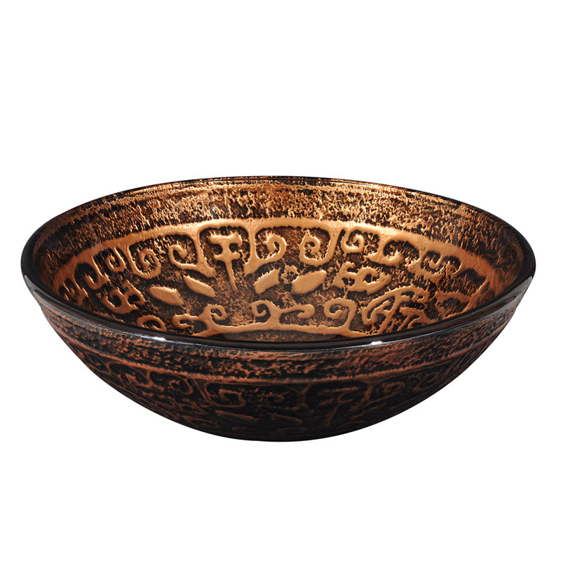 Tempered Glass Circular Vessel Bathroom Sink, Dark Brown