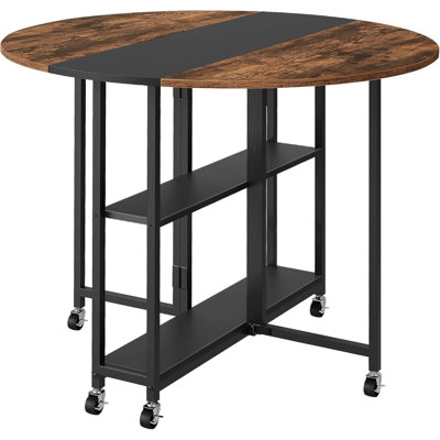 Folding Dining Table, Kitchen Table With 6 Wheels, Folding Round Table With 2-Layer Storage Shelf, Space Saving Dining Table For Small Spaces, Stable,