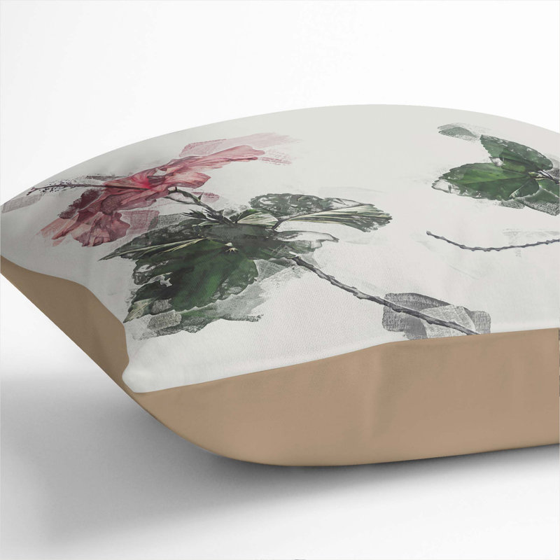 Pink Hibiscus Plant Cushion with Filling, 55cm H x 55cm W x 20cm D, Stone