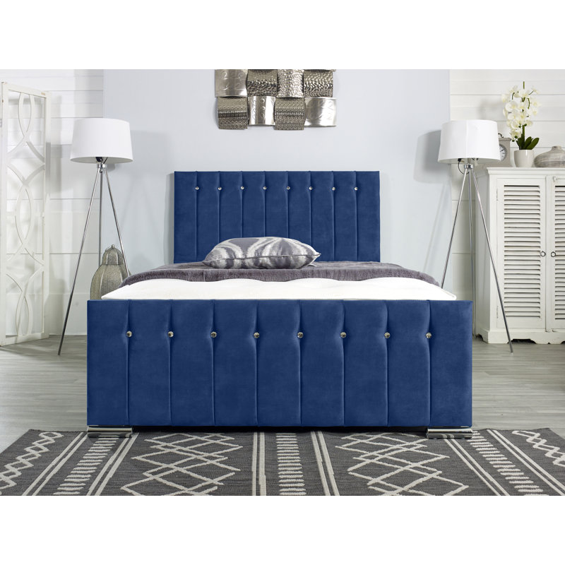 Fausley Upholstered Bed Frame, European Double (140 x 200cm), Blue