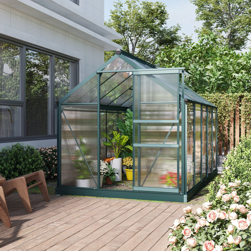 Serre de jardin en polycarbonate en aluminium 6 pi x 10 pi x 6,6 pi