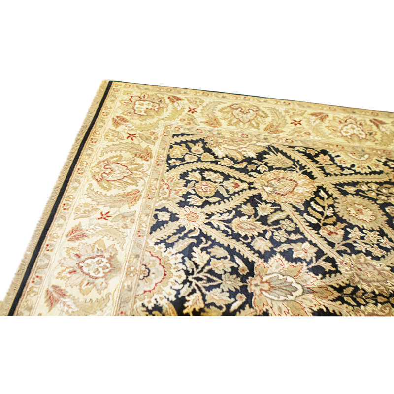 Hand Knotted Wool Area Rug in Black And Gold